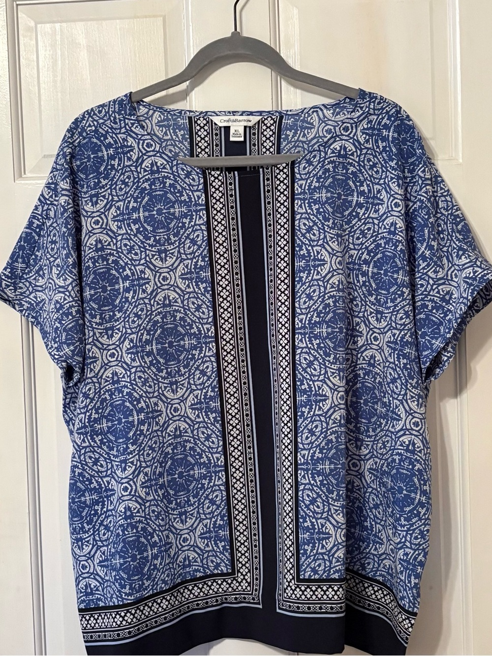 Croft & Barrow Blue Patterned Short-Sleeve Women's Top XL